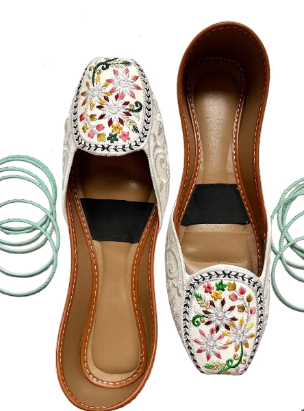 Gulrang | White Khussa with Multicolor Floral Embroidery
