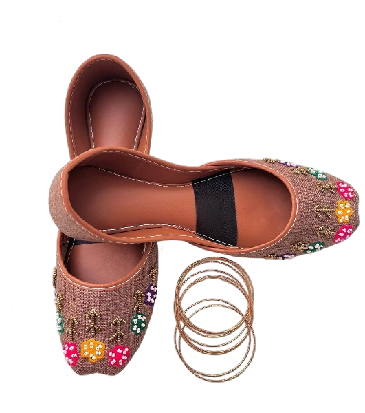 Zariya | Rustic Brown Khussa with Hand-Beaded Floral Blooms