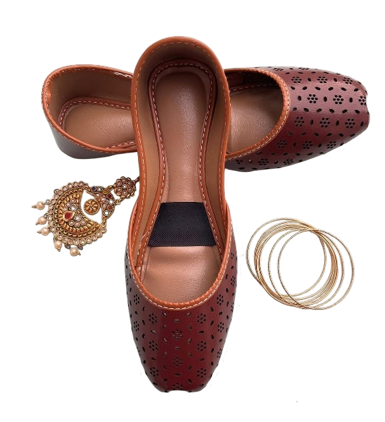 Zameen | Deep Brown Perforated Leather Khussa