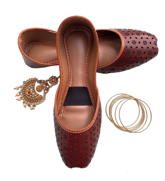 Zameen | Deep Brown Perforated Leather Khussa